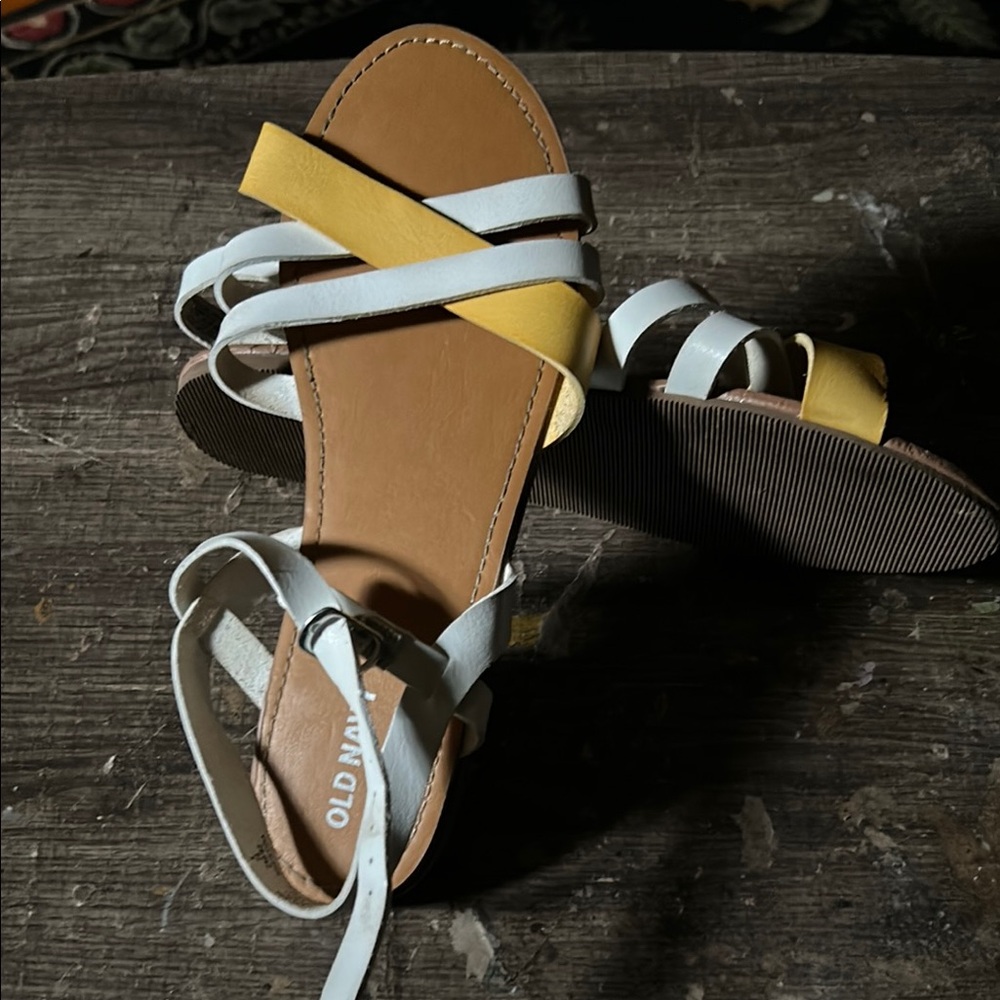 Old Navy Yellow and White Strappy Sandals